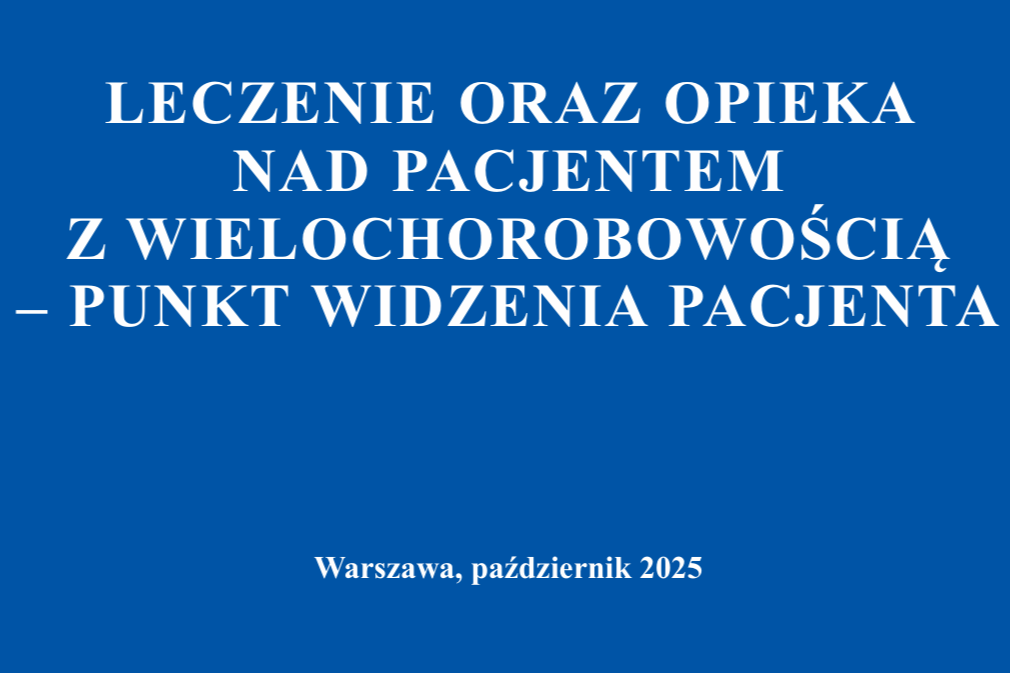 Obraz zawierający tekst: Leczenie oraz opieka nad pacjentem z wielochorobowością – punkt widzenia