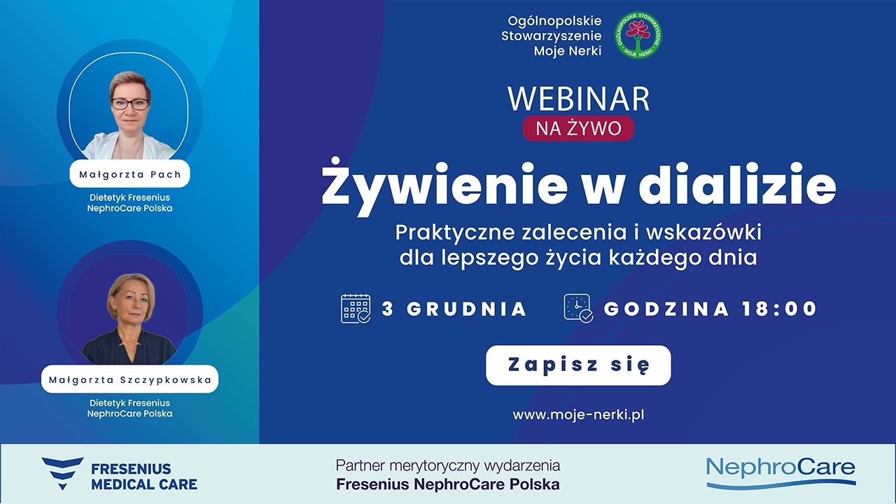 Baner, zaproszenie na webinar "Zywienie w dializie, 3 grudnia 2025, OSMN i Fresenius Medical Care